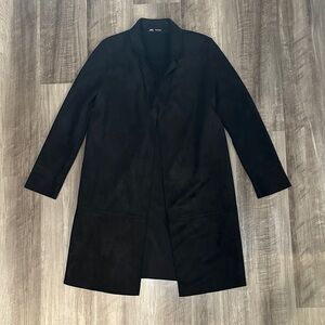 Zara Faux Suede Long No Button Over Trench Coat - Small